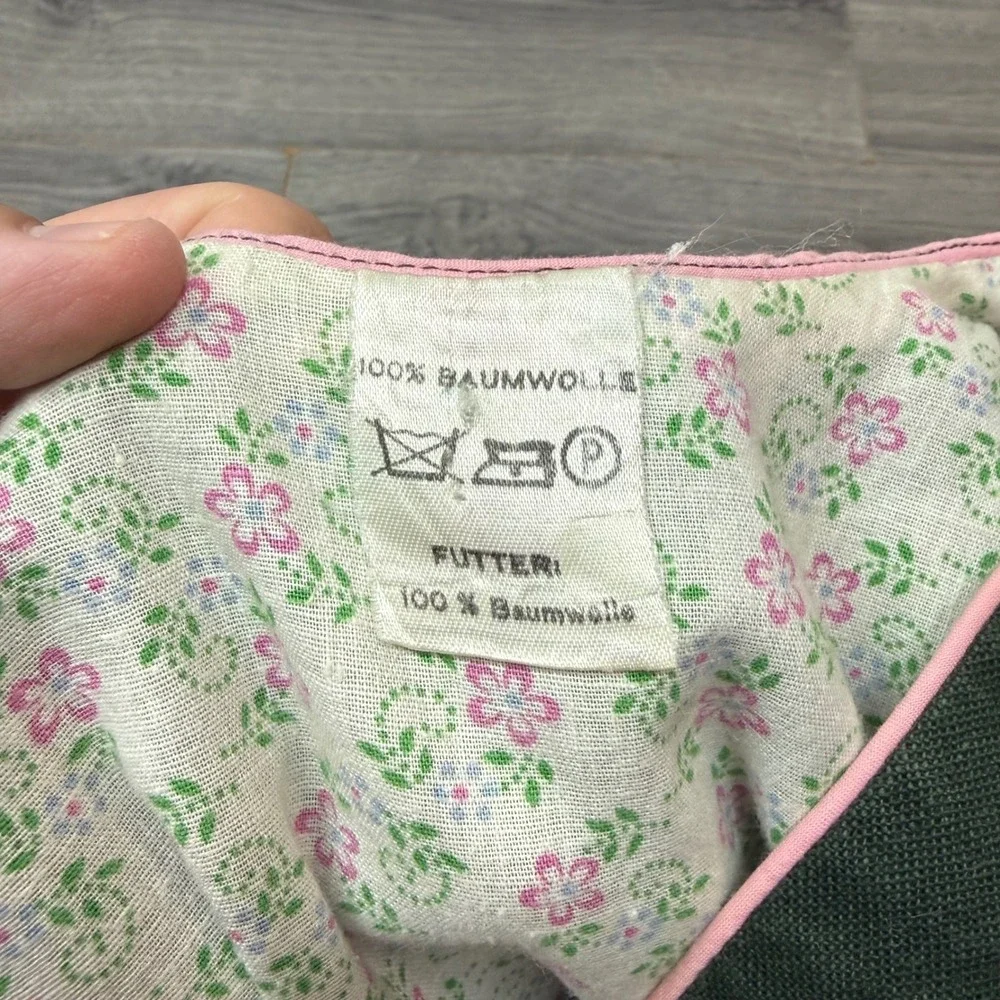 Vintage German Dirndl Set Kids Sz 6 Green Pink Floral Dress Apron Oktoberfest